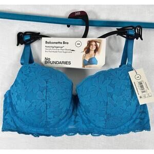 No Boundaries Bra 34B Balconette Floral Lace Teal Blue Underwire NWT